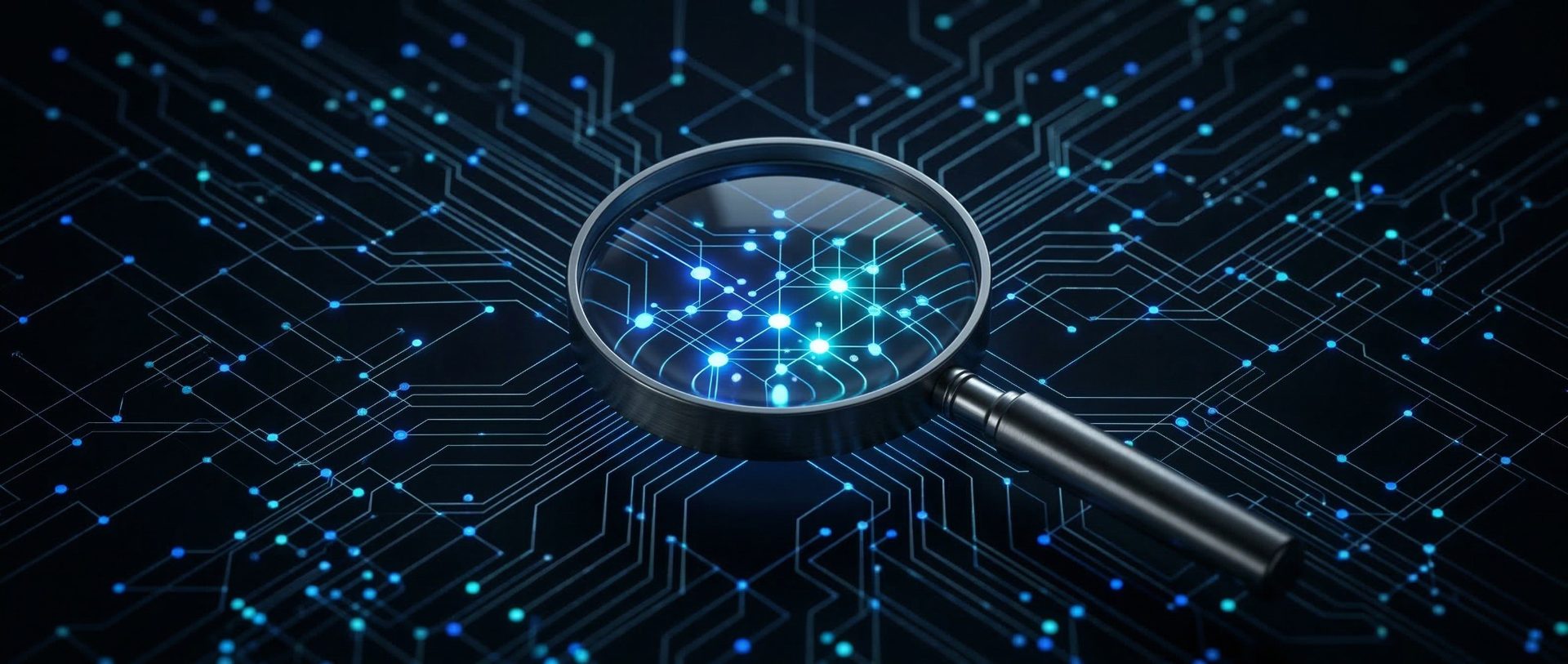 Audit SEO : loupe analysant un réseau de données interconnectées