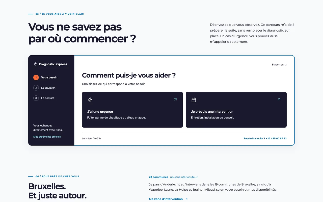 Atmos Technics : orienter le besoin avant le contact. Capture de la section publique.