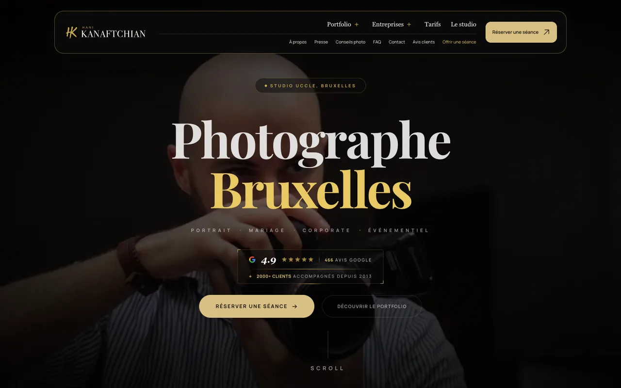 Accueil du site de photographie Kanaftchian, portfolio et accès aux expériences