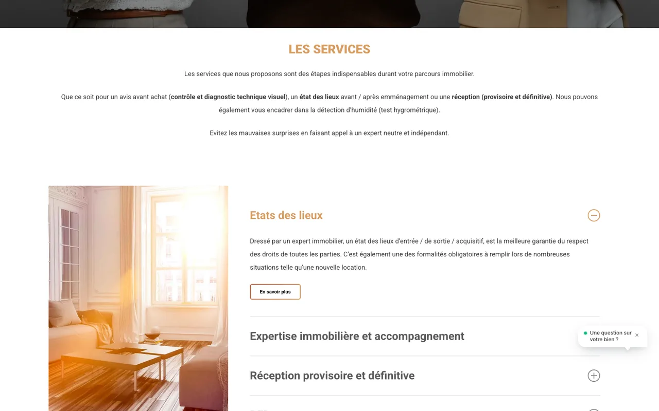 Keuleers Expertises : structurer les domaines d’intervention. Capture de la section publique.