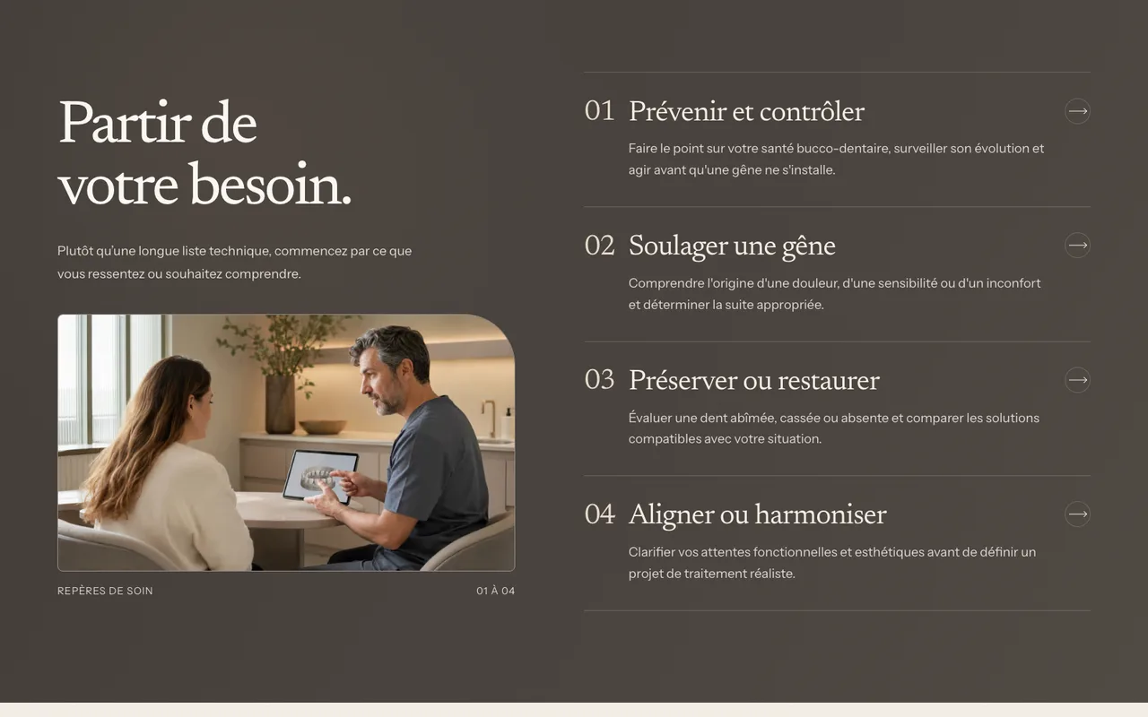 NovaCare Dental: starting with the patient's need. Screenshot of the public section.