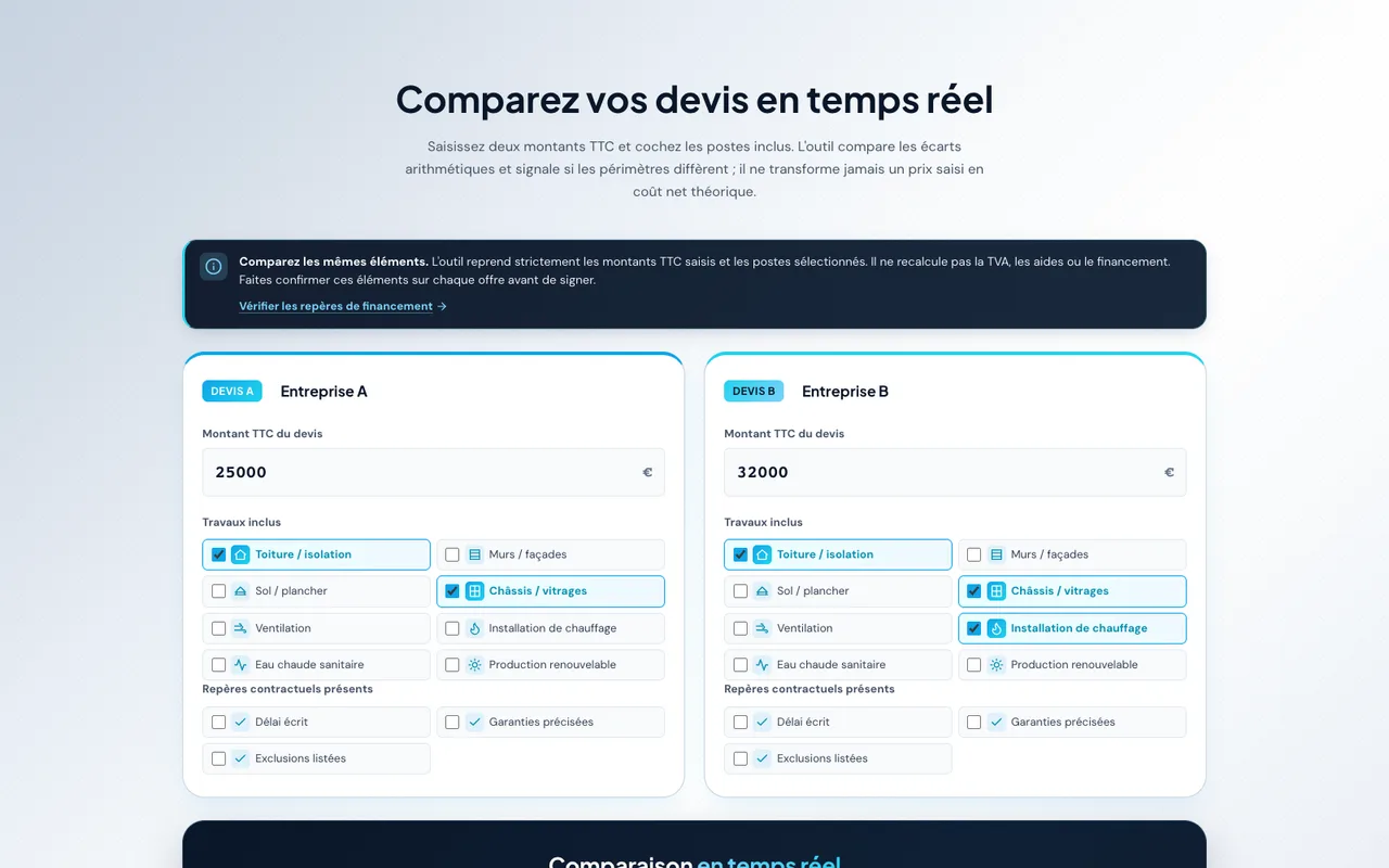 PEBify: compare quotes on an equal scope. Screenshot of the public section.