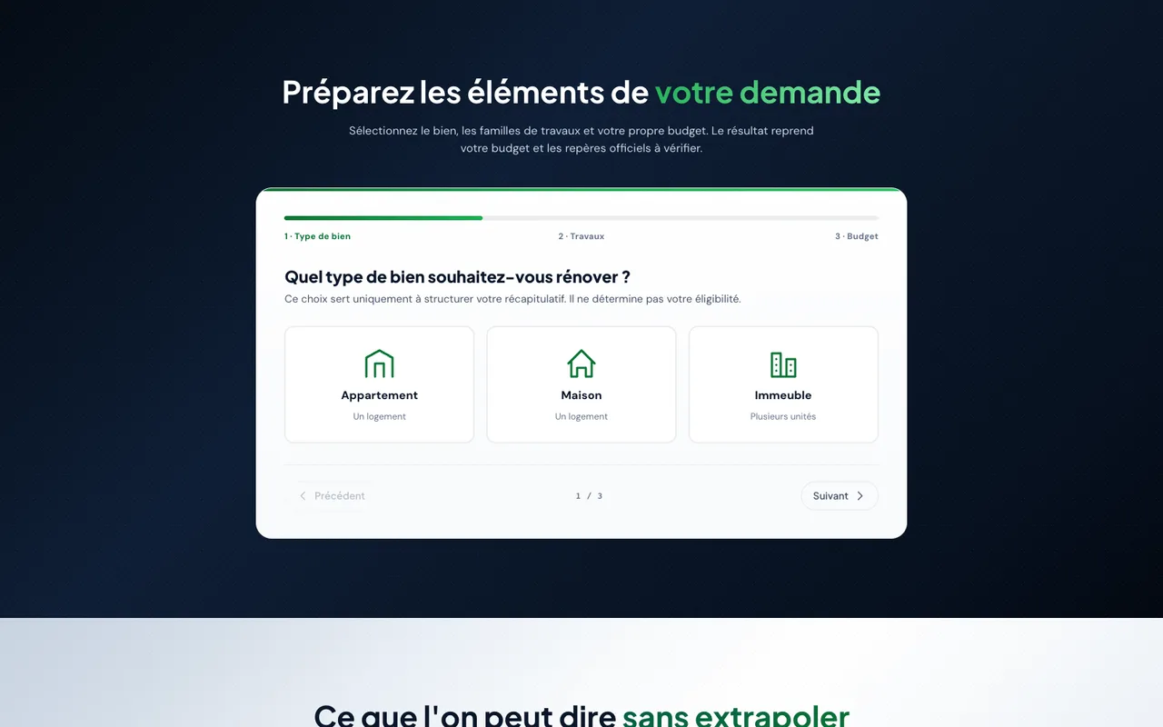 PEBify: find your way through financing options. Screenshot of the public section.