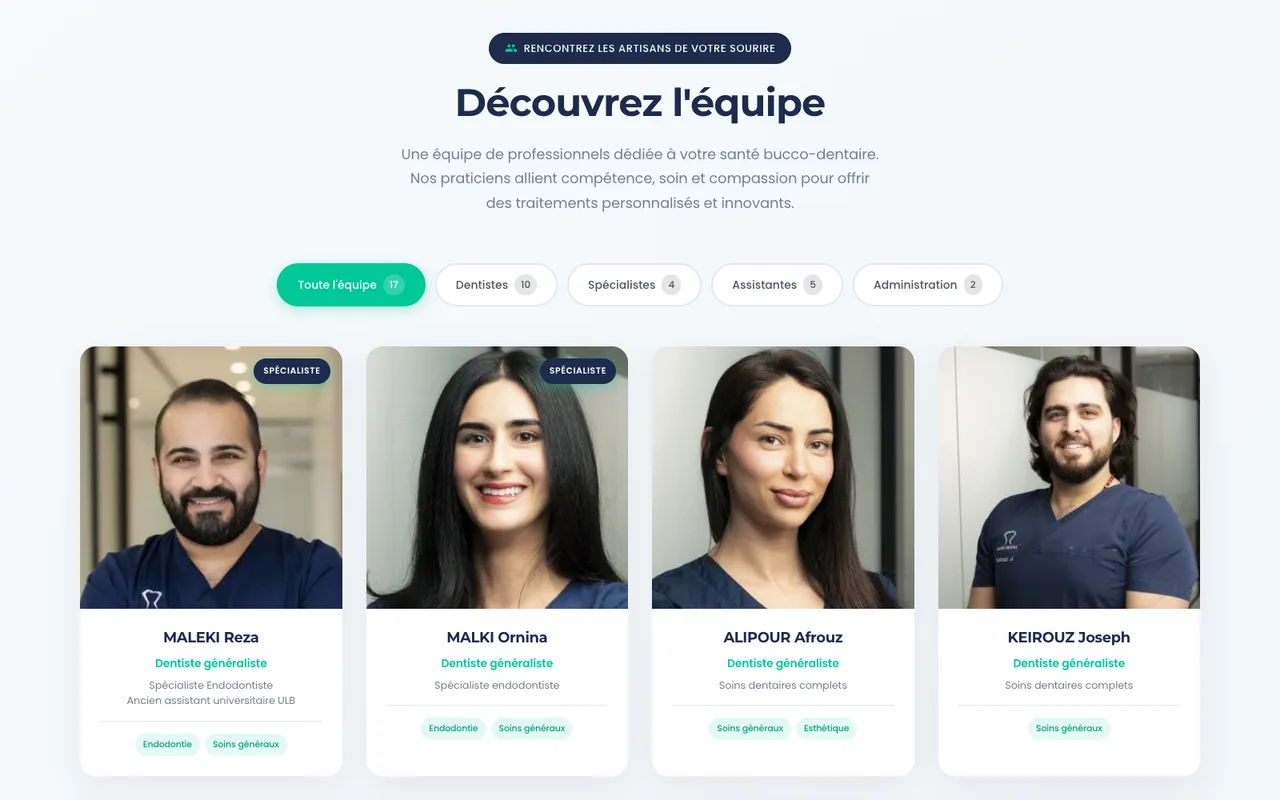 Santé Dental : présenter les praticiens. Capture de la section publique.
