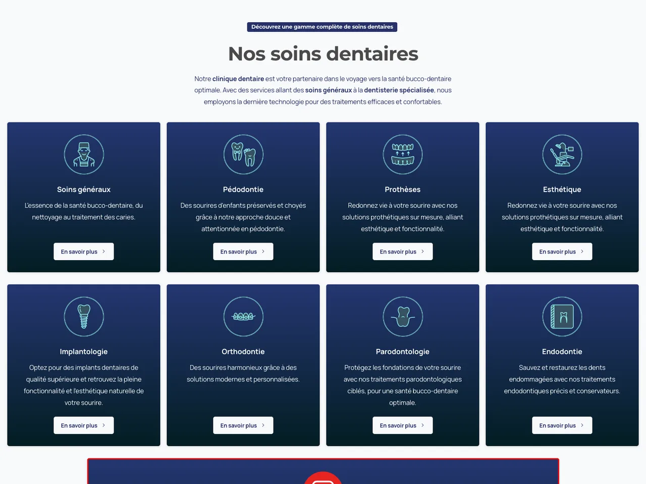 Santé Dental : faciliter la découverte des soins. Capture de la section publique.