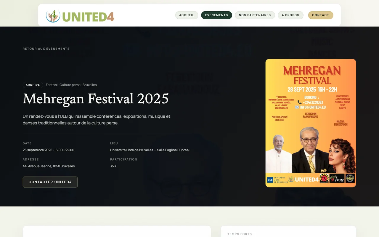 Archive du Mehregan Festival avec sa date, son lieu et son affiche intégrale