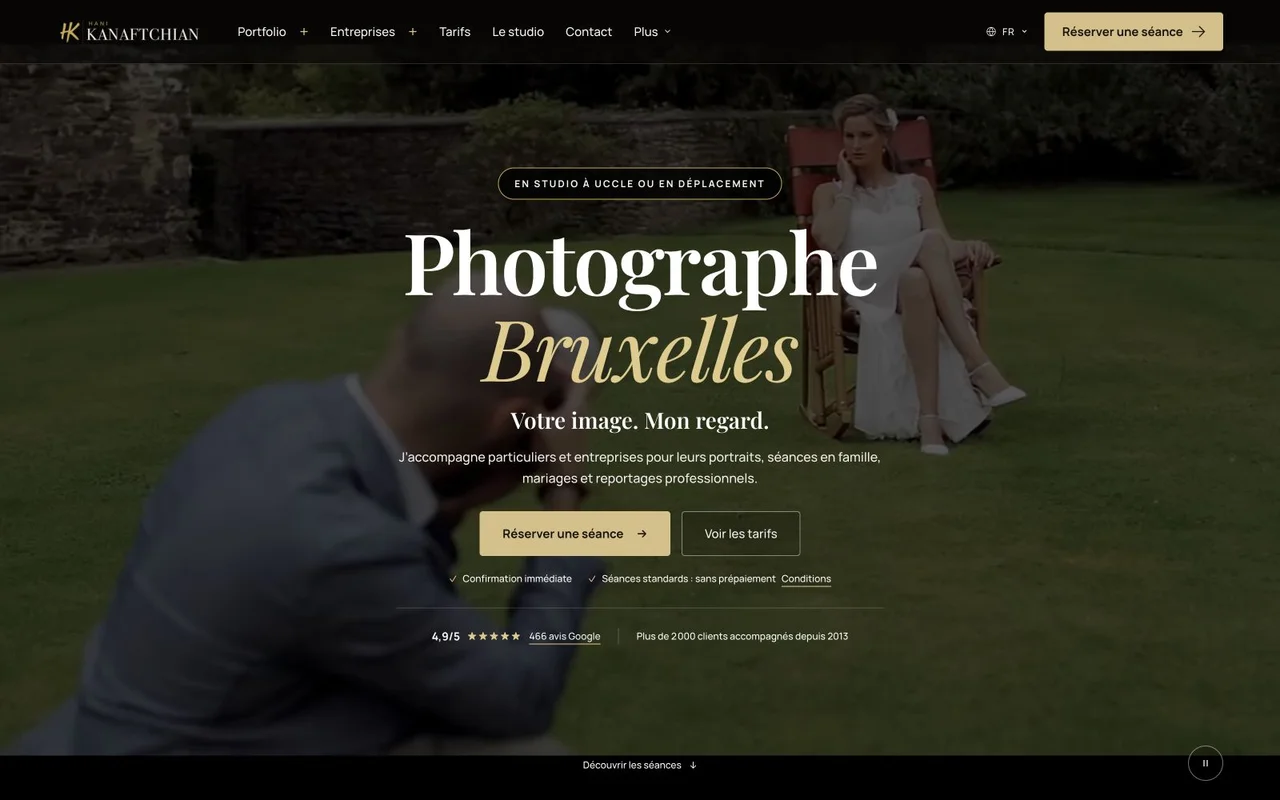 Kanaftchian photography website homepage, portfolio and access to experiences