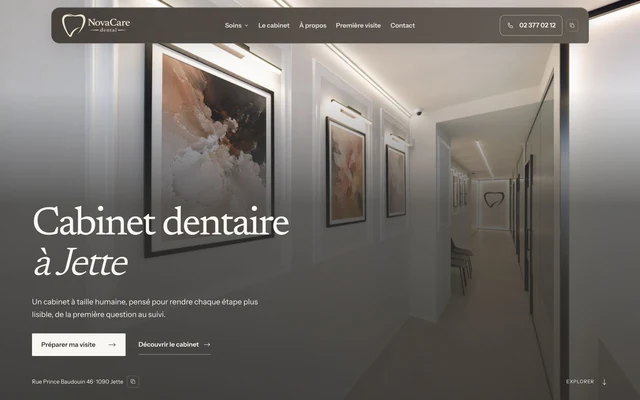 Capture du site NovaCare Dental avec le cabinet dentaire et son parcours de première visite