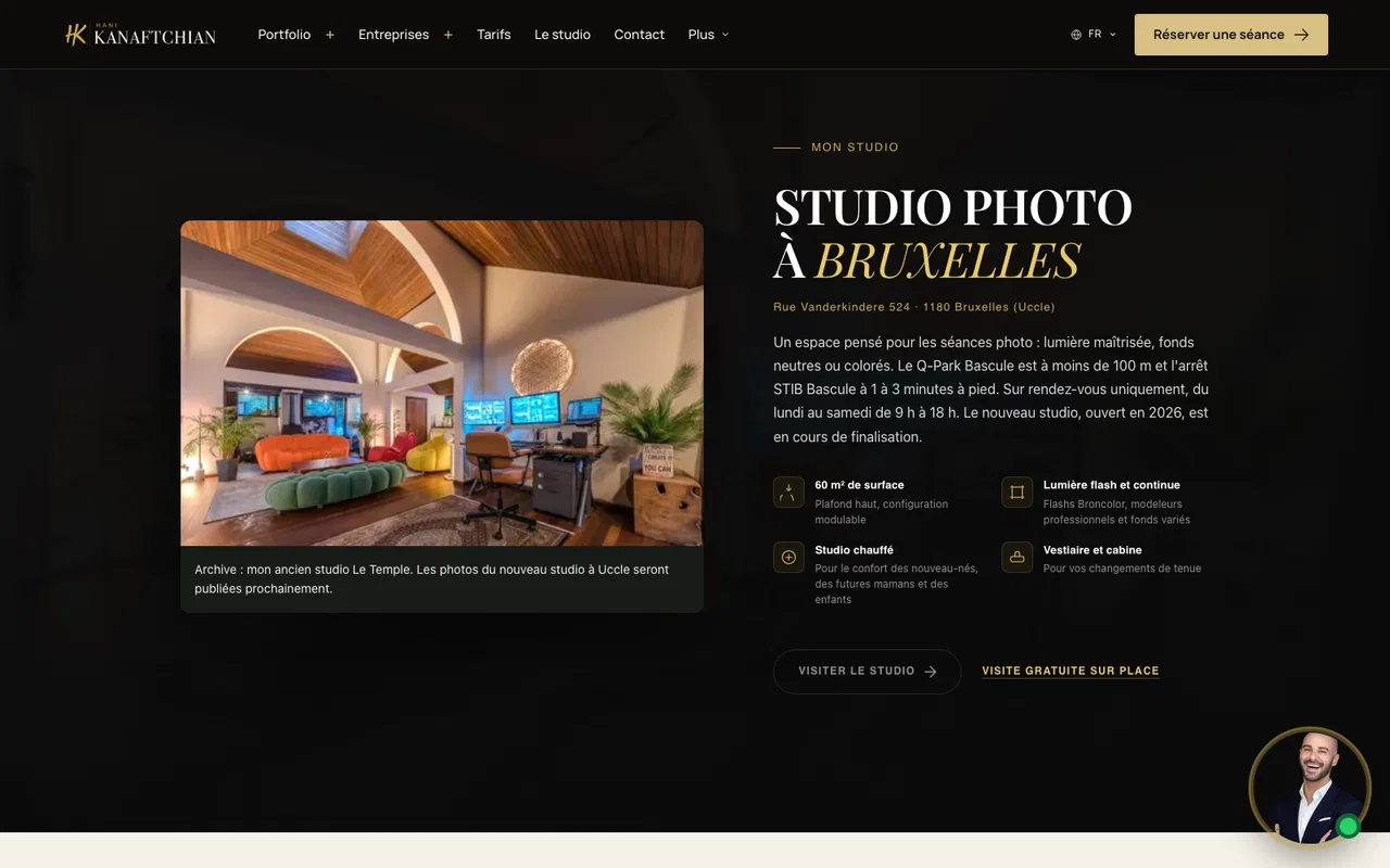 Kanaftchian : informations du studio à Uccle et photographie identifiée comme archive de l’ancien studio.