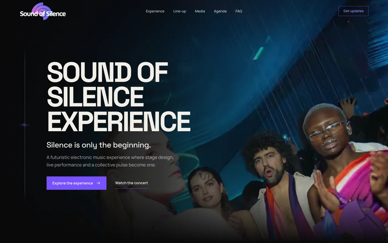 Page d’accueil de Sound of Silence sur ordinateur
