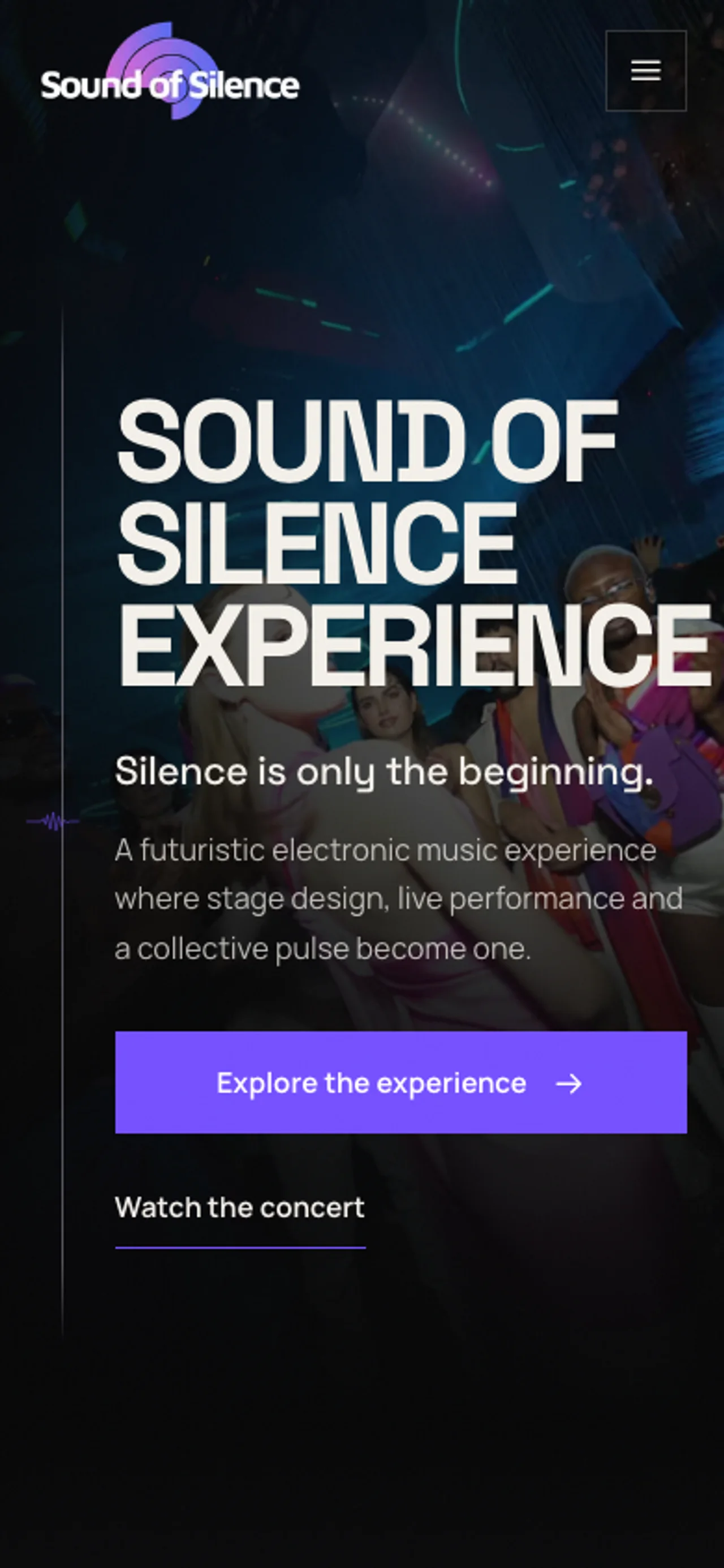 Page d’accueil de Sound of Silence sur mobile